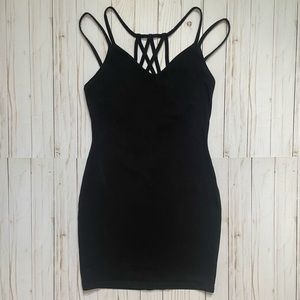Little black dress body con dress with strappy detail on back Charlotte Russe